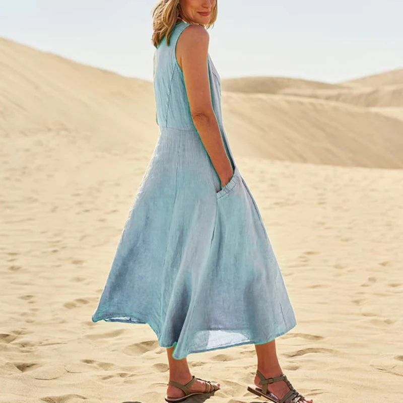 Women's Sleeveless Cotton And Linen Dress - Image 10