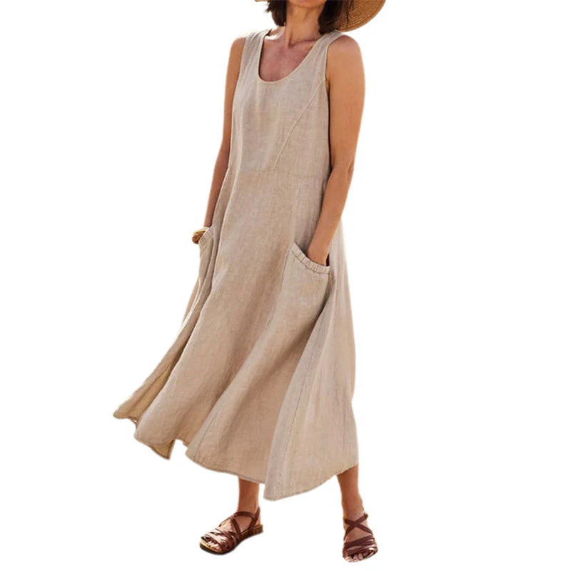 Women's Sleeveless Cotton And Linen Dress - Image 13