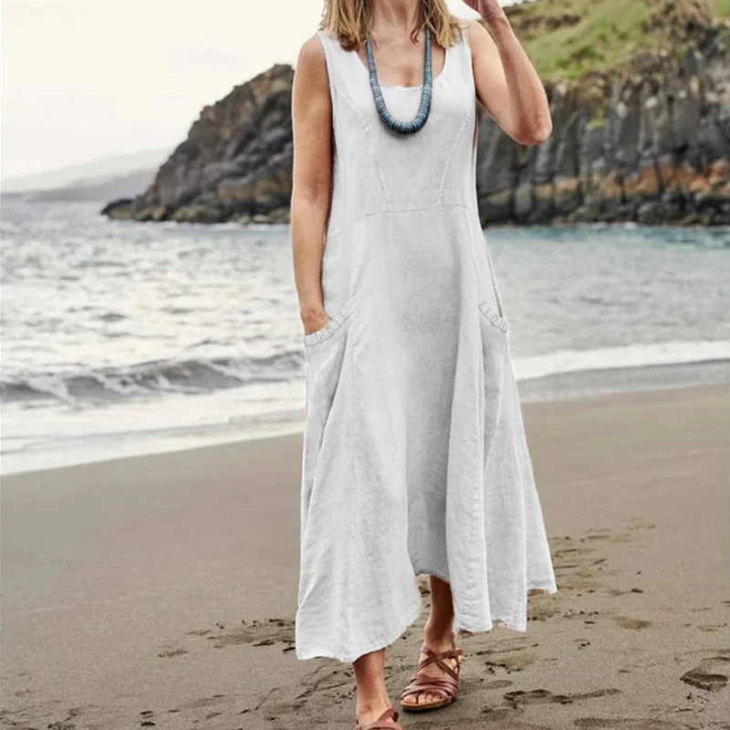 Women's Sleeveless Cotton And Linen Dress - Image 15