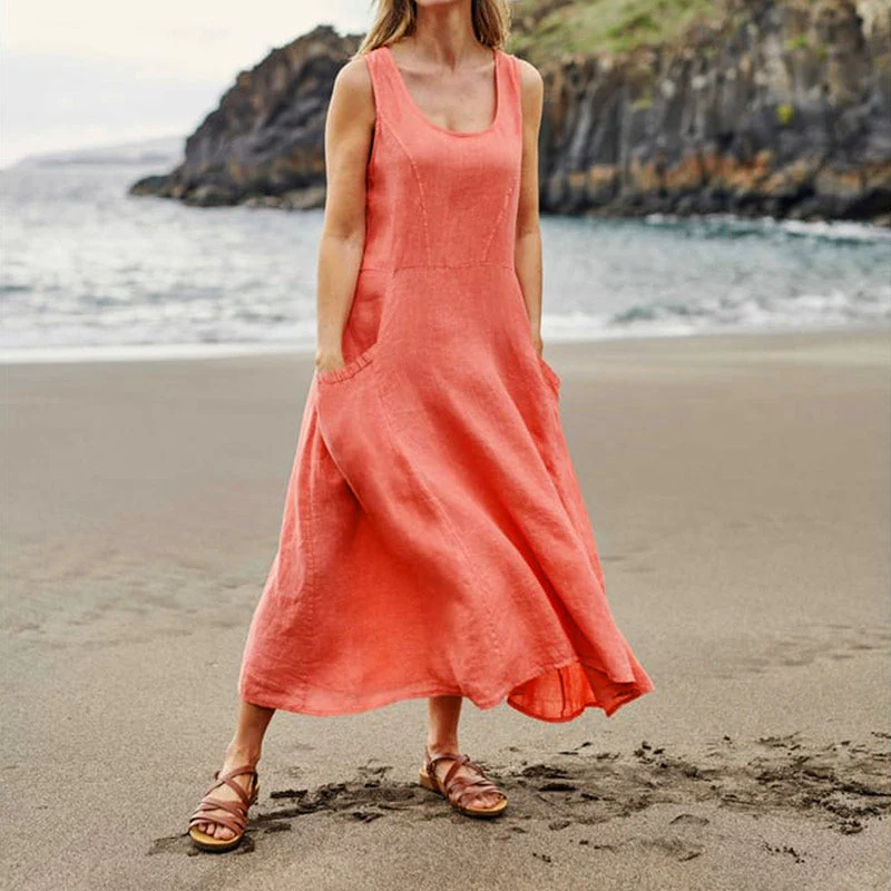 Women's Sleeveless Cotton And Linen Dress - Image 16