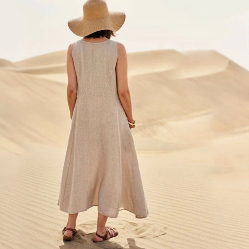 Women's Sleeveless Cotton And Linen Dress - Image 6