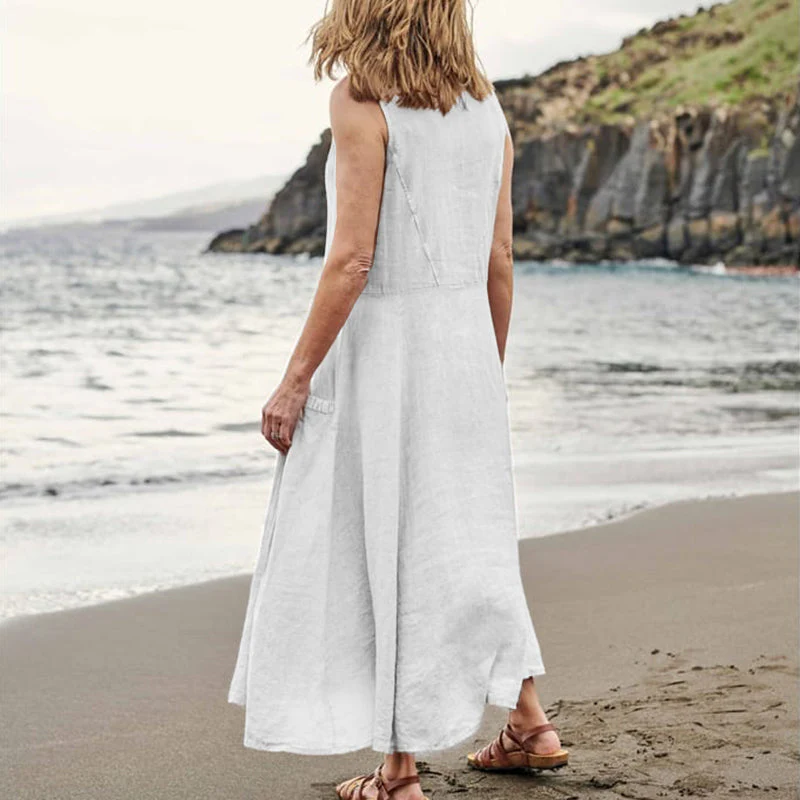 Women's Sleeveless Cotton And Linen Dress - Image 7