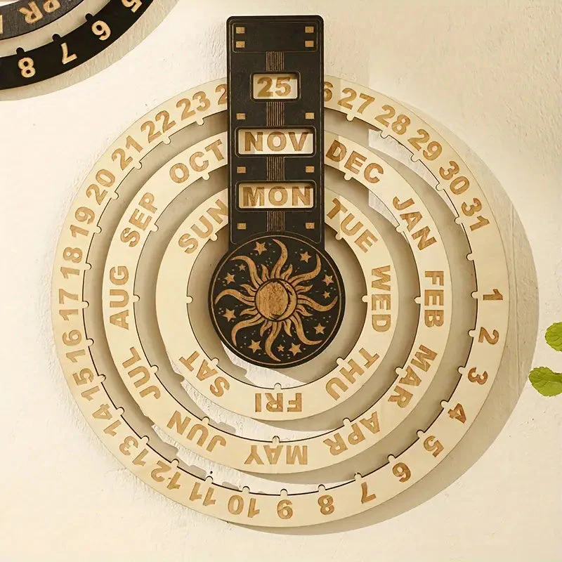 Wooden Rotating Circular Perpetual Calendar - Image 3