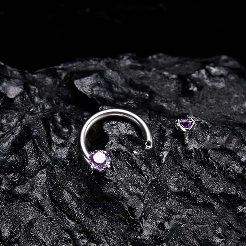 Zirconia Horseshoe Ring with Threaded Gems for Piercings - Image 10