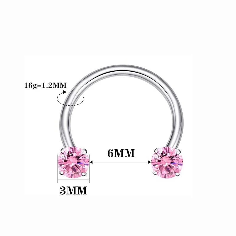 Zirconia Horseshoe Ring with Threaded Gems for Piercings - Image 13