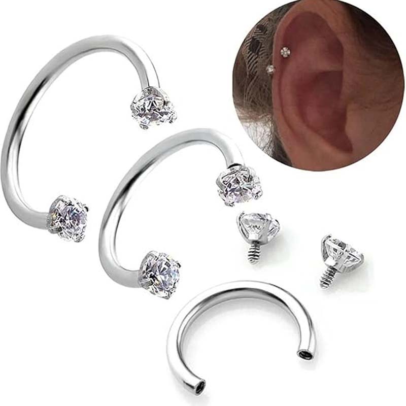 Zirconia Horseshoe Ring with Threaded Gems for Piercings - Image 14