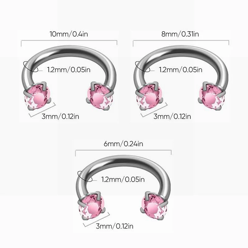 Zirconia Horseshoe Ring with Threaded Gems for Piercings - Image 16