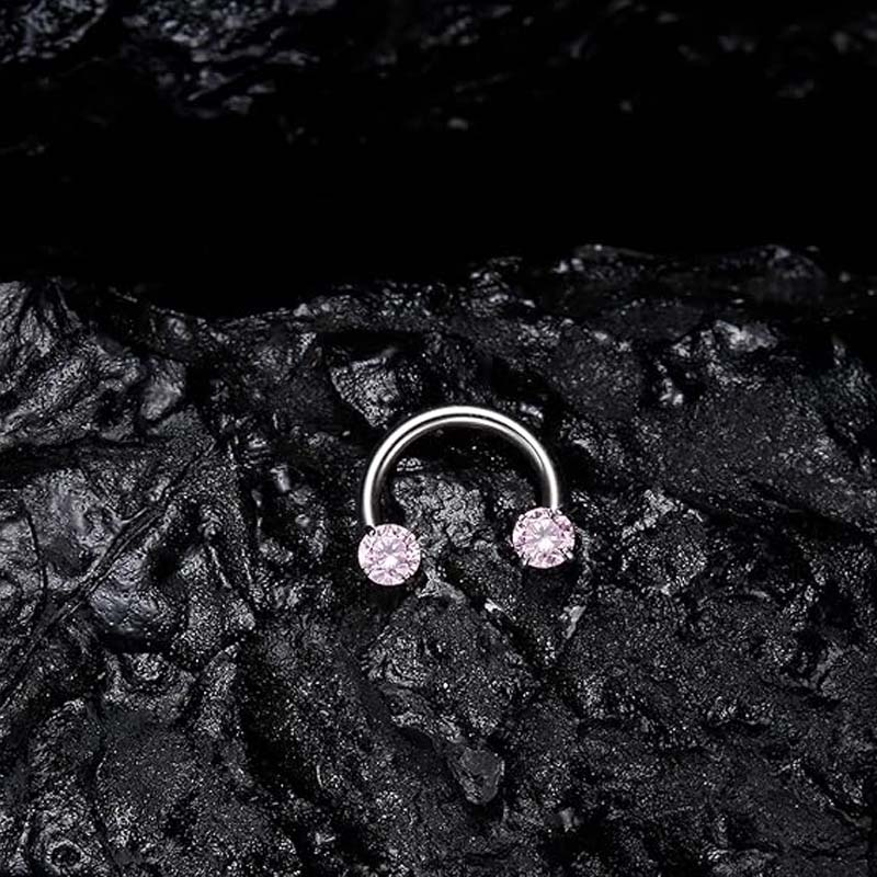 Zirconia Horseshoe Ring with Threaded Gems for Piercings - Image 2
