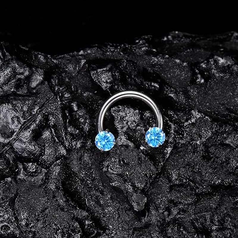 Zirconia Horseshoe Ring with Threaded Gems for Piercings - Image 5