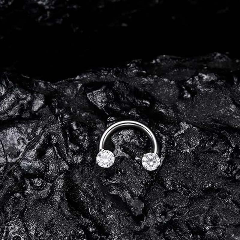 Zirconia Horseshoe Ring with Threaded Gems for Piercings - Image 7